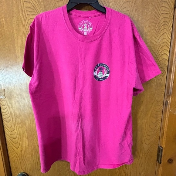Pink Graphic Short Sleeve T-Shirt with a graphic of a Jeep on the Beach - Picture 1 of 6